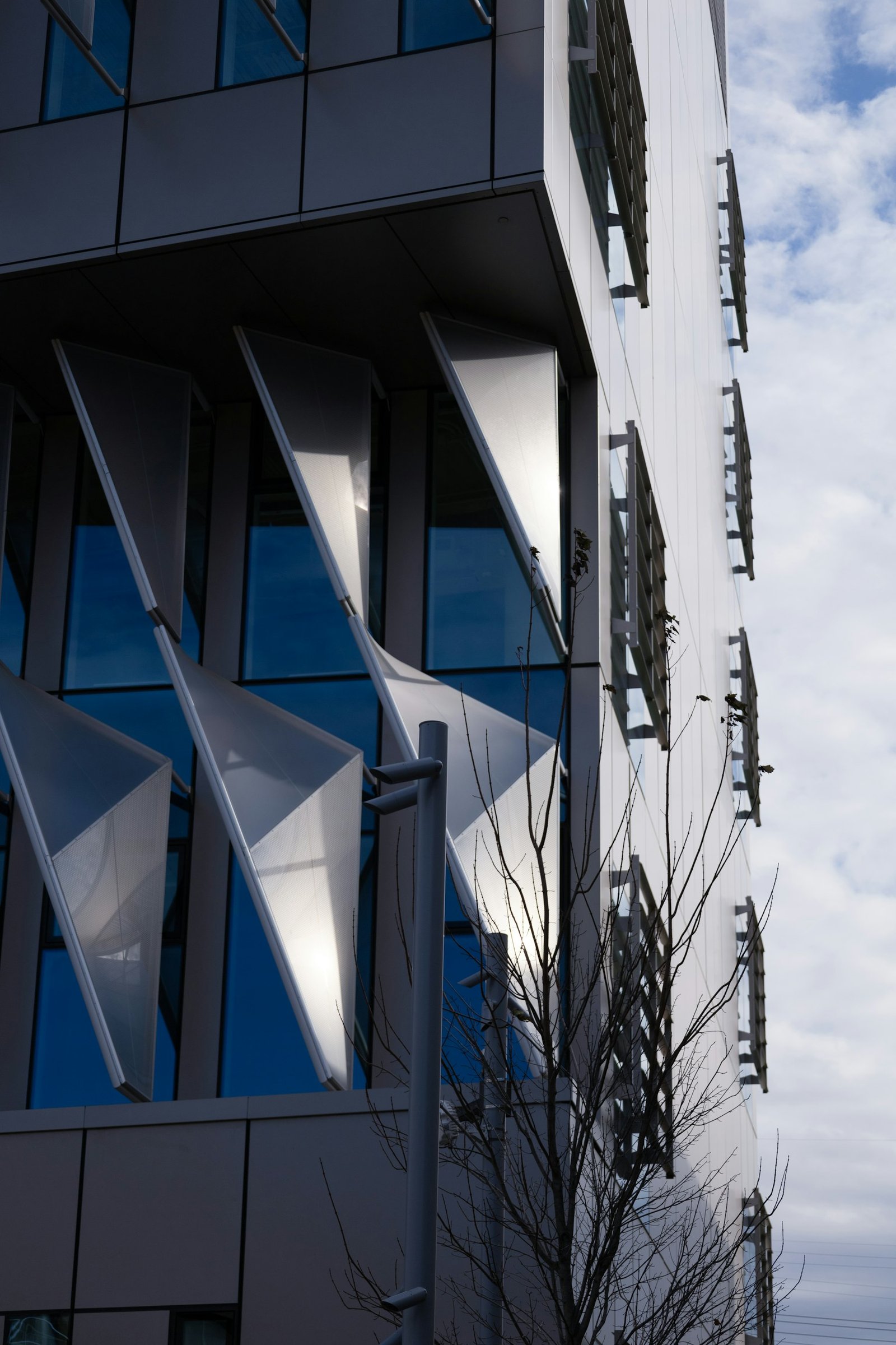 Modern building facade defined by geometric windows and shadow